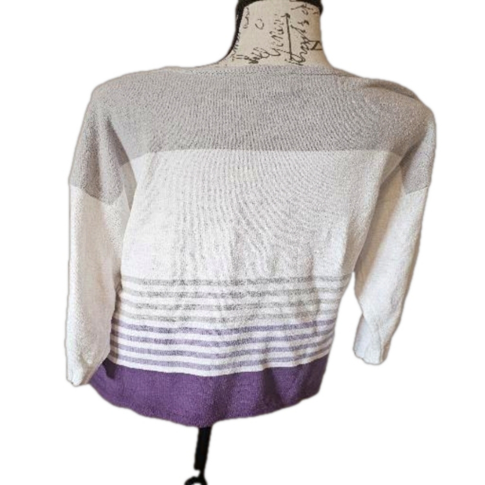 Chicos Women's Sweater Light Weight Gray, White Purple Size 2 12-14 EUC - Picture 8 of 12